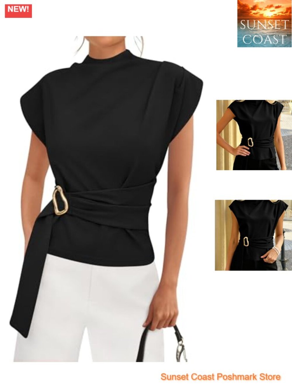 PRETTYGARDEN Women's Blouse Mock Neck Cap Sleeve Tunic Top